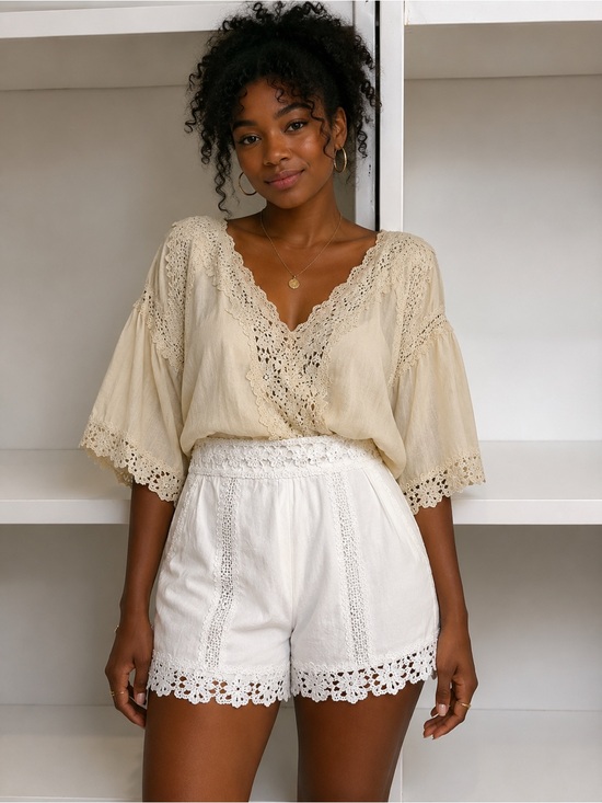Zara Pants - 59. ZARA WHITE LACE SHORTS S